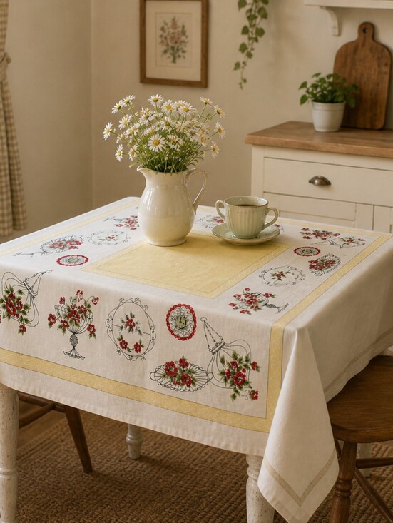The Unbranded Brand Other - Vintage 60s Cottagecore Floral Tablecloth Retro Farmhouse Kitchen Decor 44x47.5